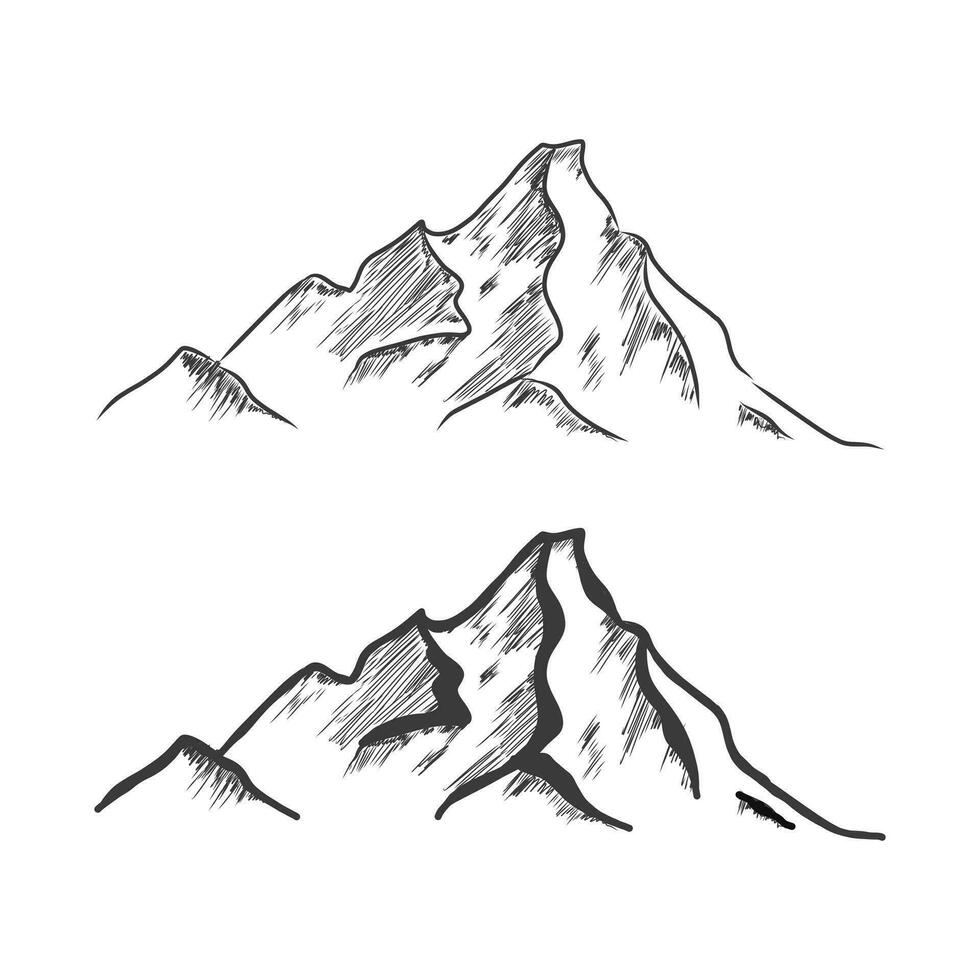 Mountains set. Hand drawn rocky peaks. Vector illustration.