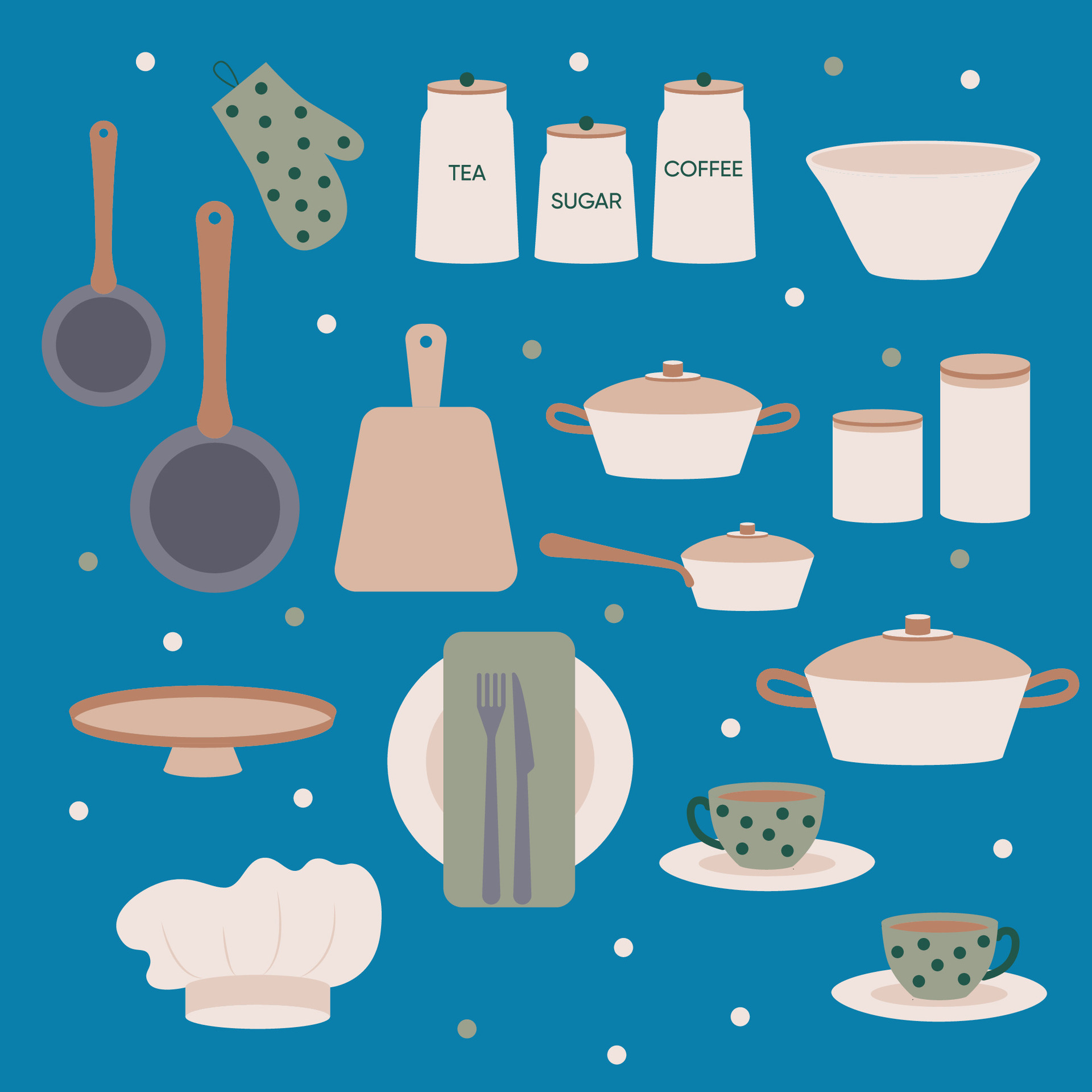 Vector chef cook kitchen tools set. Kitchenware and utensils. Objects for food preparation and