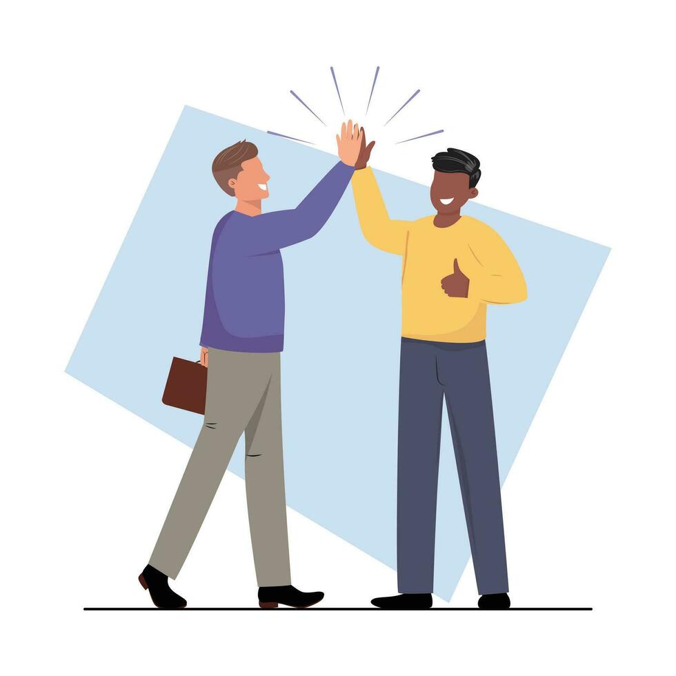 Two diverse men giving each other a high five. vector