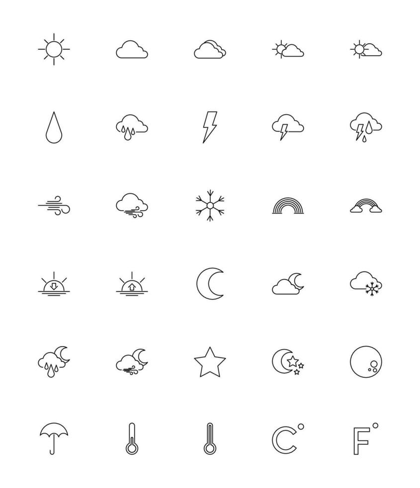 Vector weather icon, sign, symbol collection line style