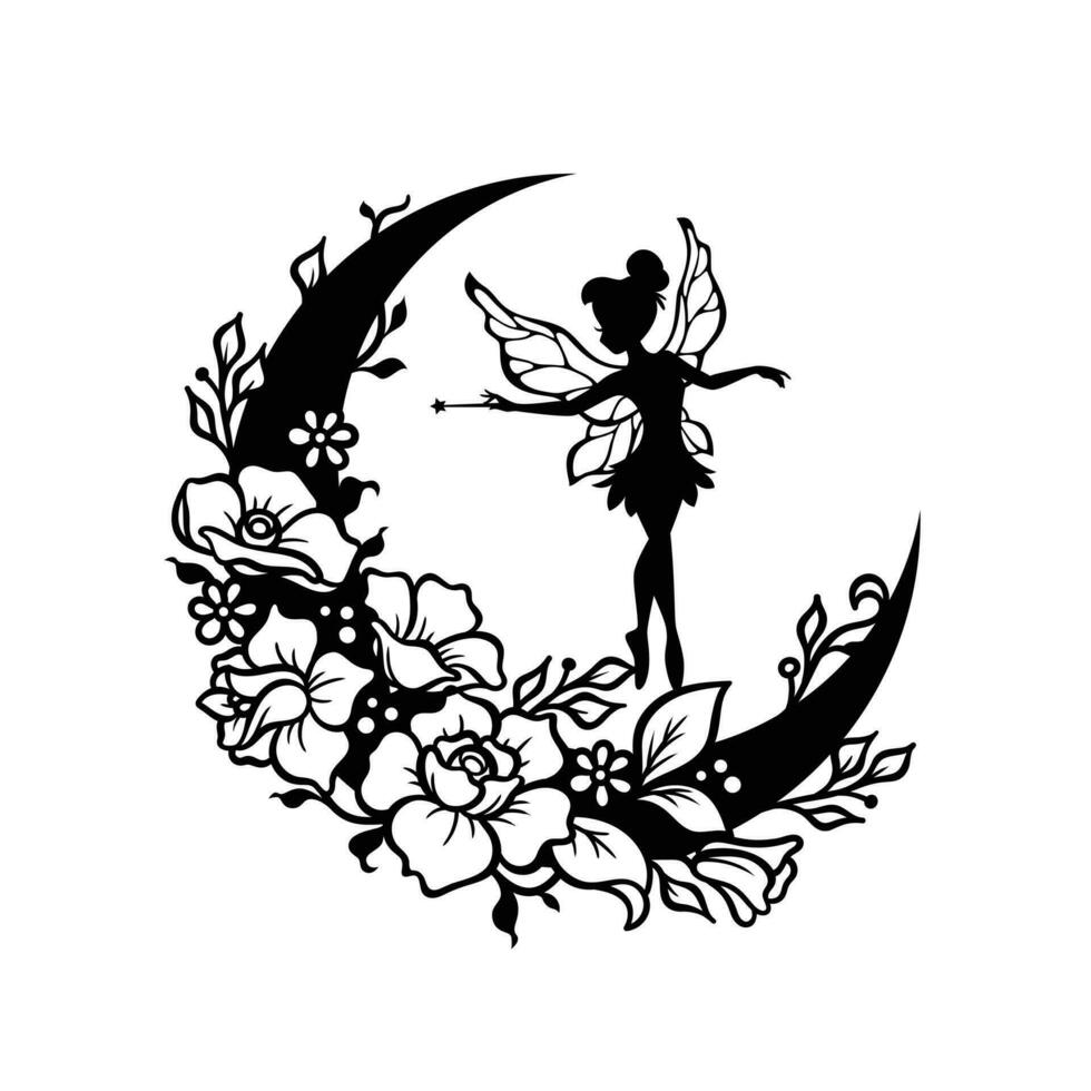 Crescent Moon and Fairy silhouette vector