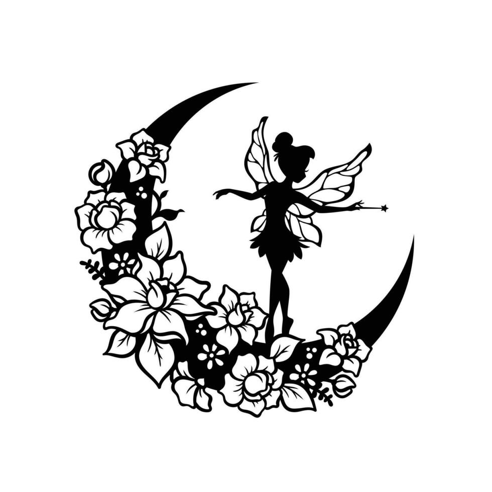 Crescent Moon and Fairy silhouette vector