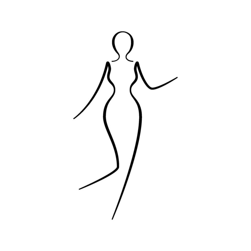 Woman body, girl beauty, line art icon. Female pose outline silhouette, model, figure. Abstract sign of girl for wellness center, sport, dance, beauty salon, spa. Vector illustration