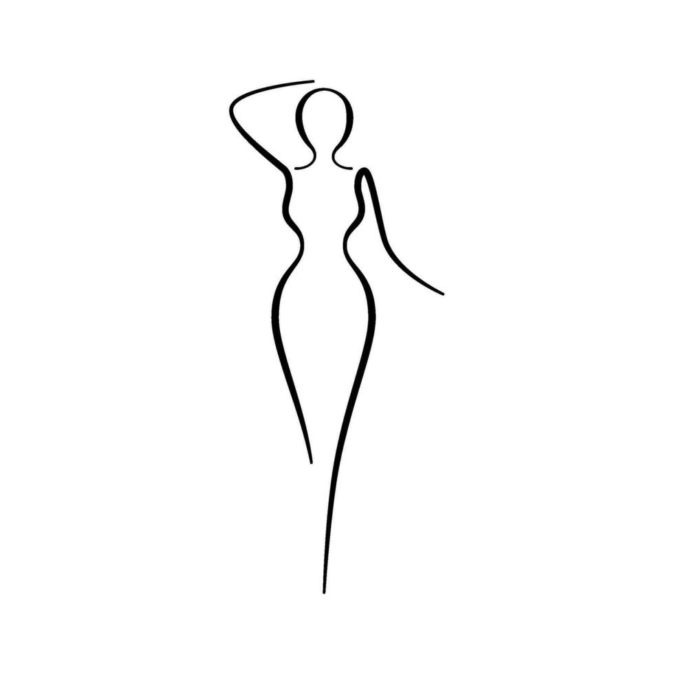 Woman body sketch, line art icon. Female pose outline silhouette, model, figure. Abstract sign of girl for wellness center, sport, dance, beauty salon, spa. Vector illustration