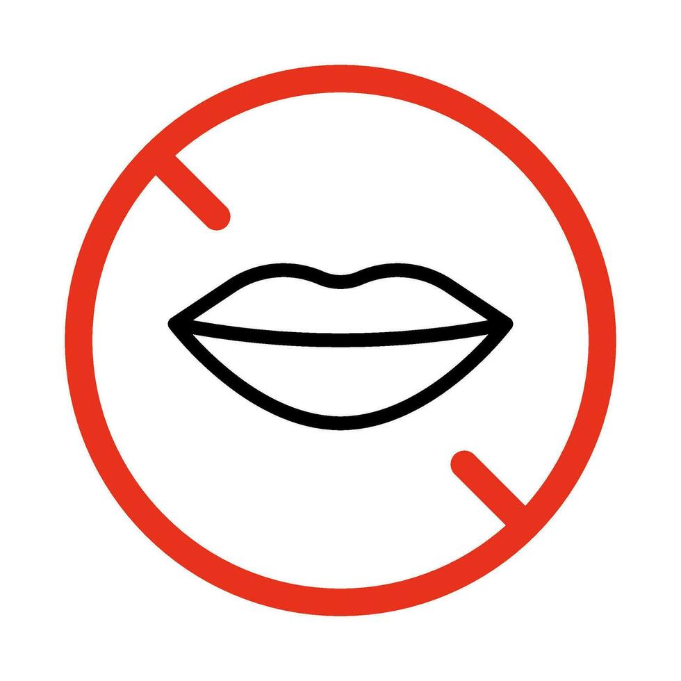 Dont speak symbol, mouth restriction, line icon. Limit speech sign. Lips no. Icon of mouth in red prohibition circle. Vector illustration