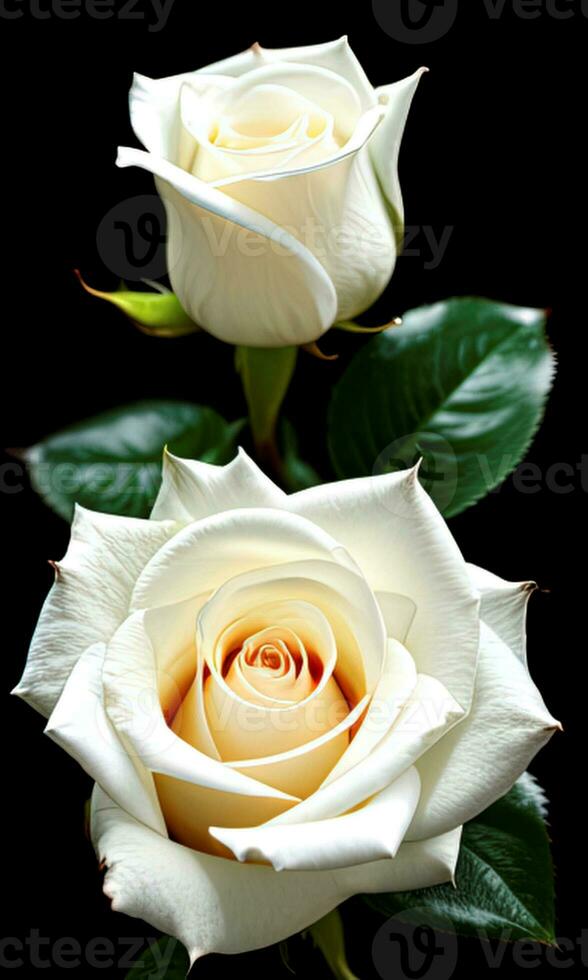 flower white rose on black background, wallpaper, design, AI generated photo