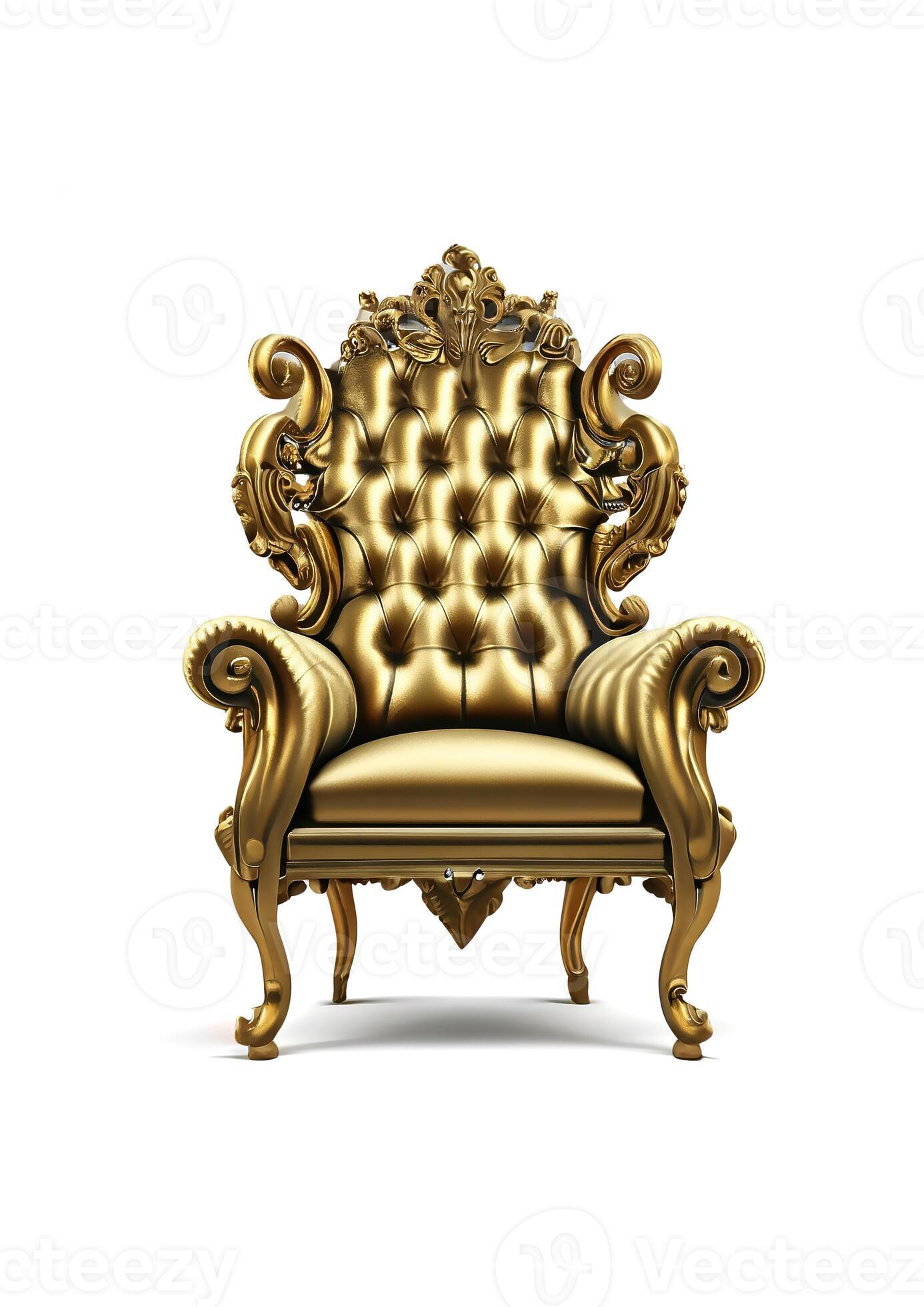Golden Royal Chair for king or queen 3D render isolated on white