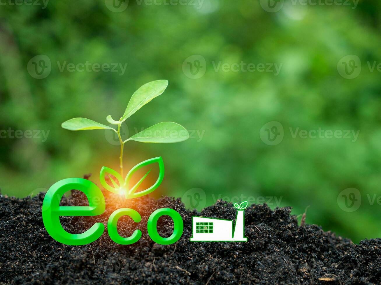 The concept of doing business for the environment. Creating a clean and friendly environment without emitting carbon dioxide. Planting trees to reduce CO2 emissions photo