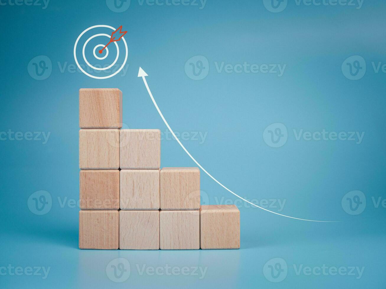 Wood cube block stacking with icon.Concept of business strategy and goal action plan. photo