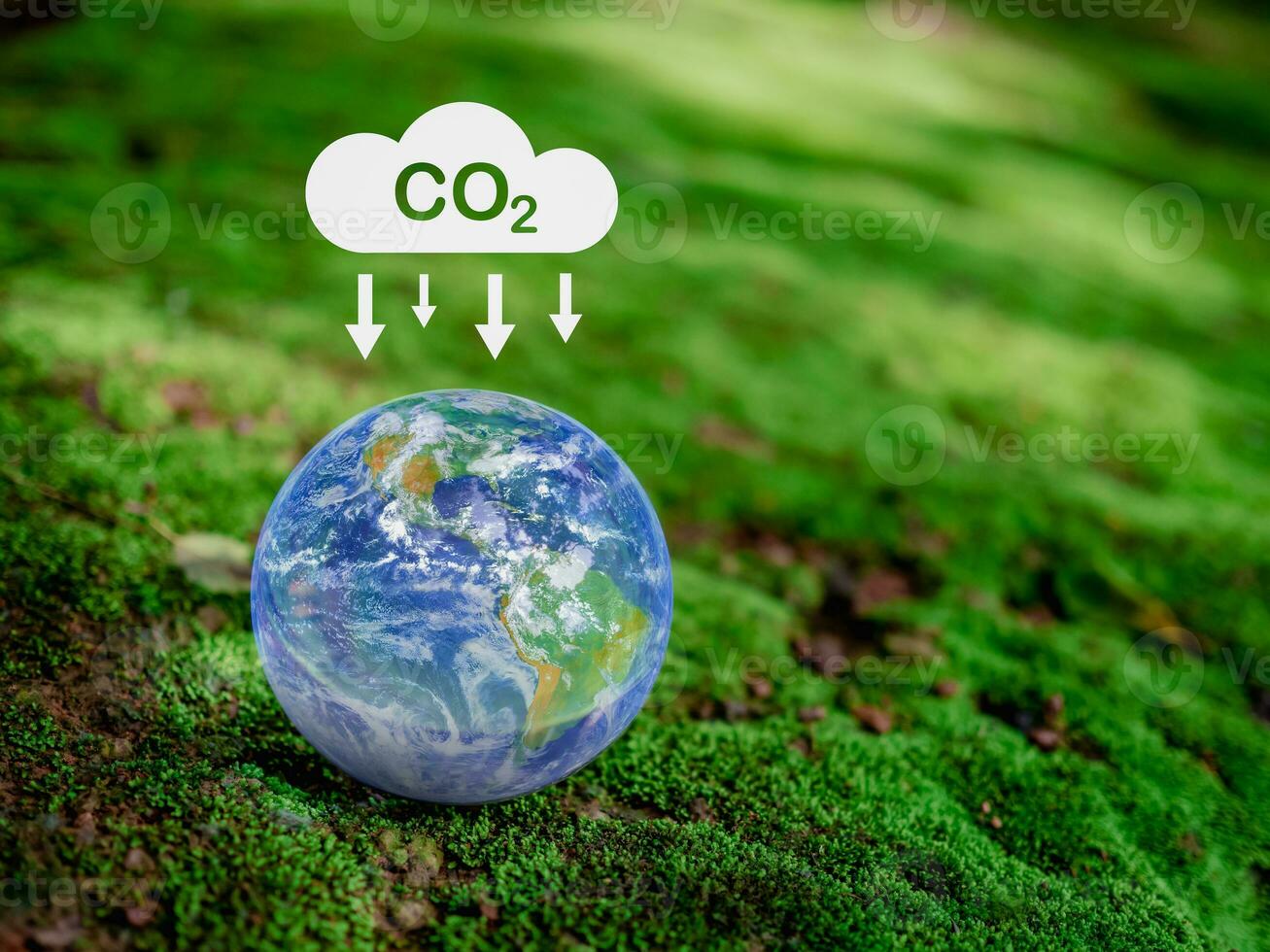 CO2 emission reduction concept, clean and friendly environment without carbon dioxide emissions. Planting trees to reduce CO2 emissions, environmental protection concept. element of NASA photo