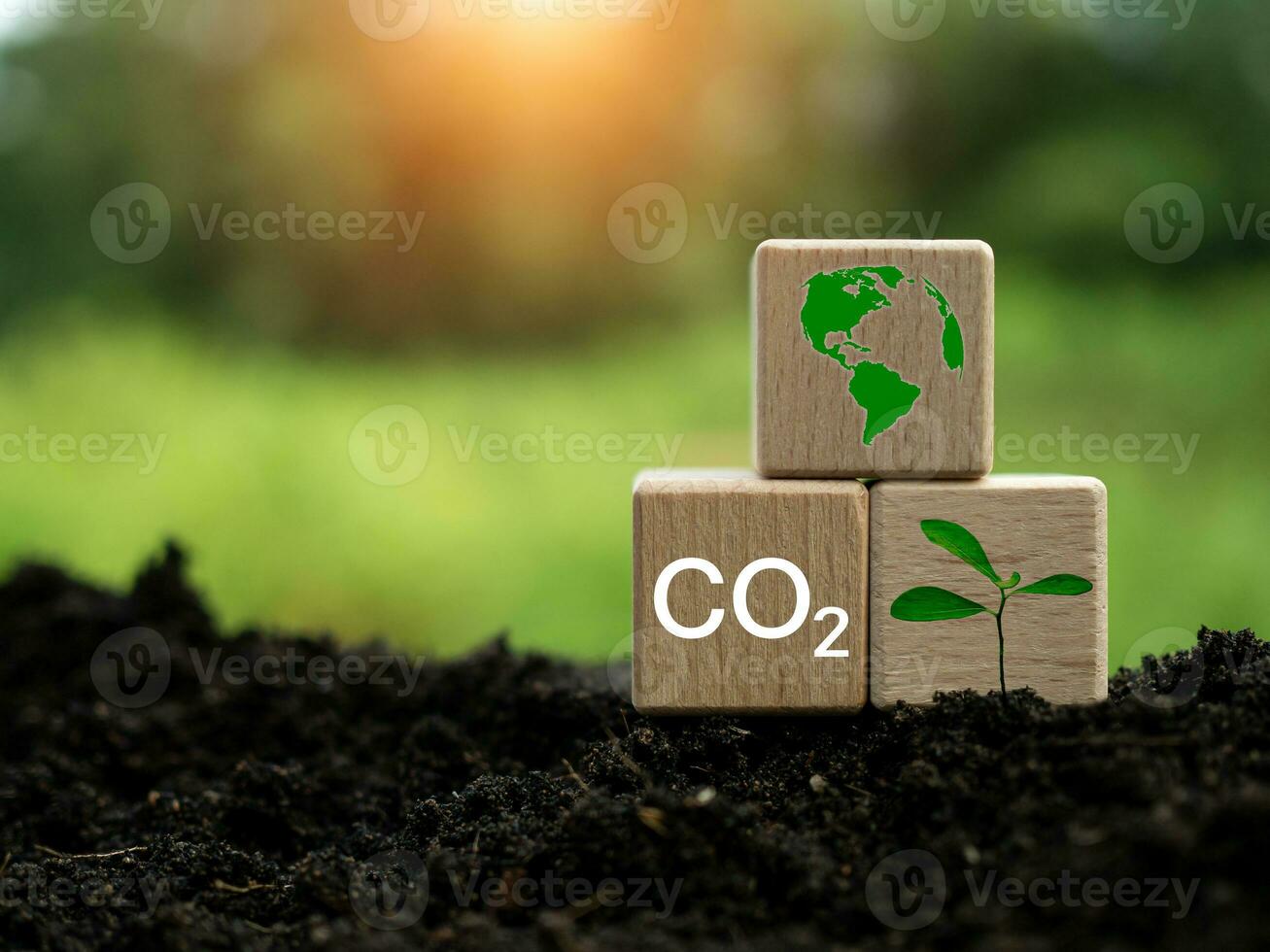 CO2 emission reduction concept, clean and friendly environment without carbon dioxide emissions. Planting trees to reduce CO2 emissions, environmental protection concept. photo