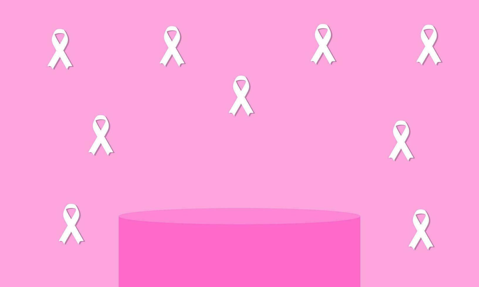 Product presentation, podium pink background. Breast cancer awareness concept with ribbon. Vector illusrationi