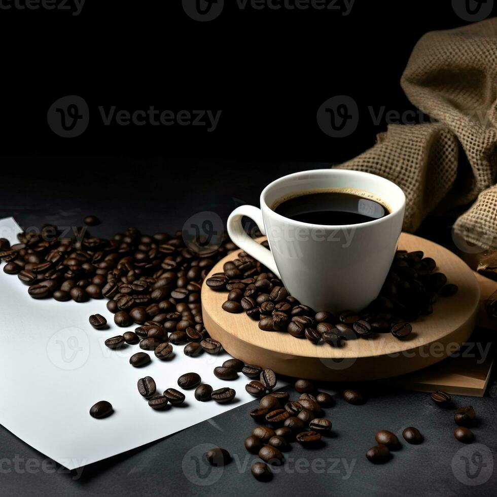 café y café frijoles en negro antecedentes ai generativo foto