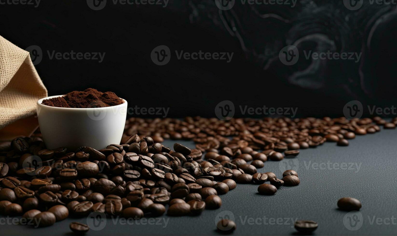 Coffee cup with coffee beans studio close up shot AI Generative photo