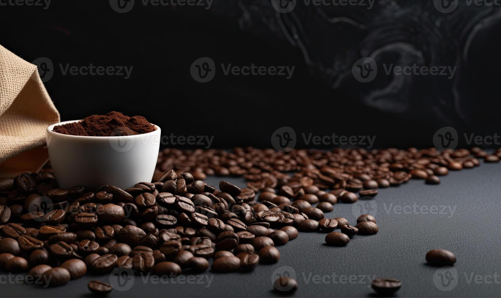 Coffee cup with coffee beans studio close up shot photo