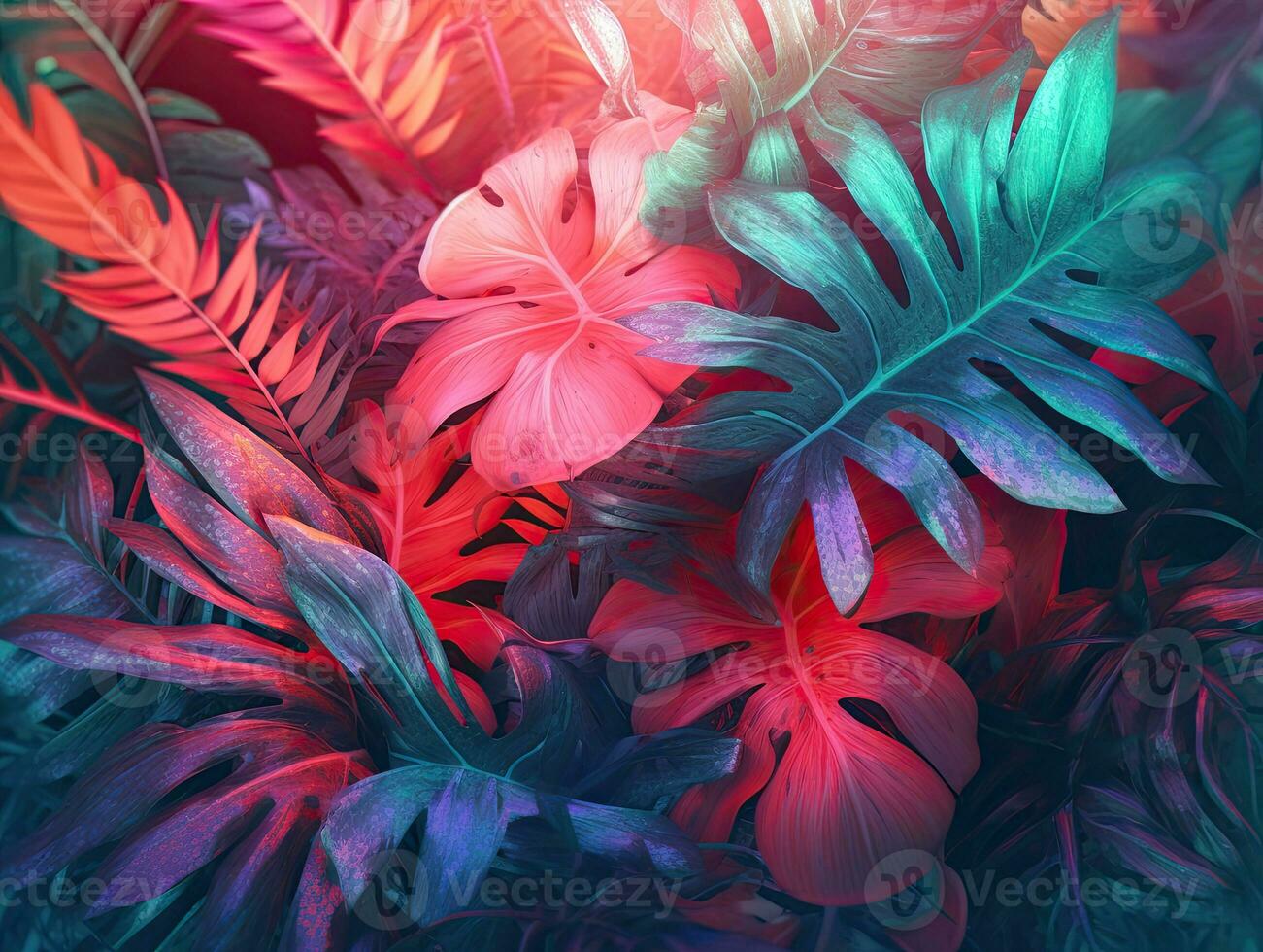 Tropical leaves colorful illustration background AI Generative photo