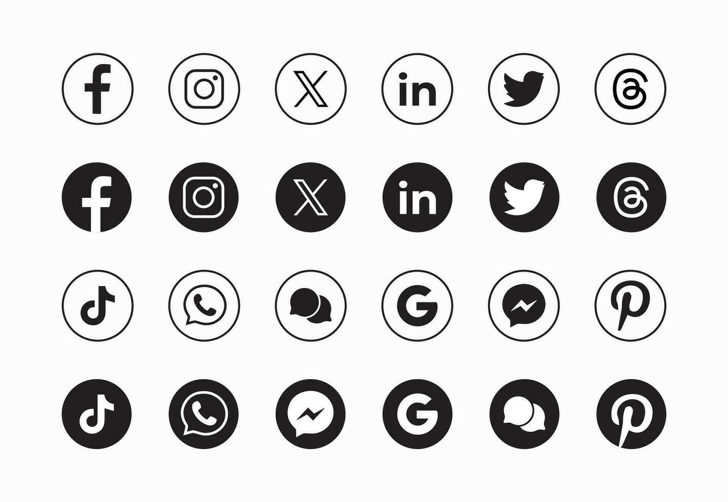 conjunto de social medios de comunicación icono en blanco antecedentes. conjunto de social medios de comunicación icono en redondo antecedentes vector