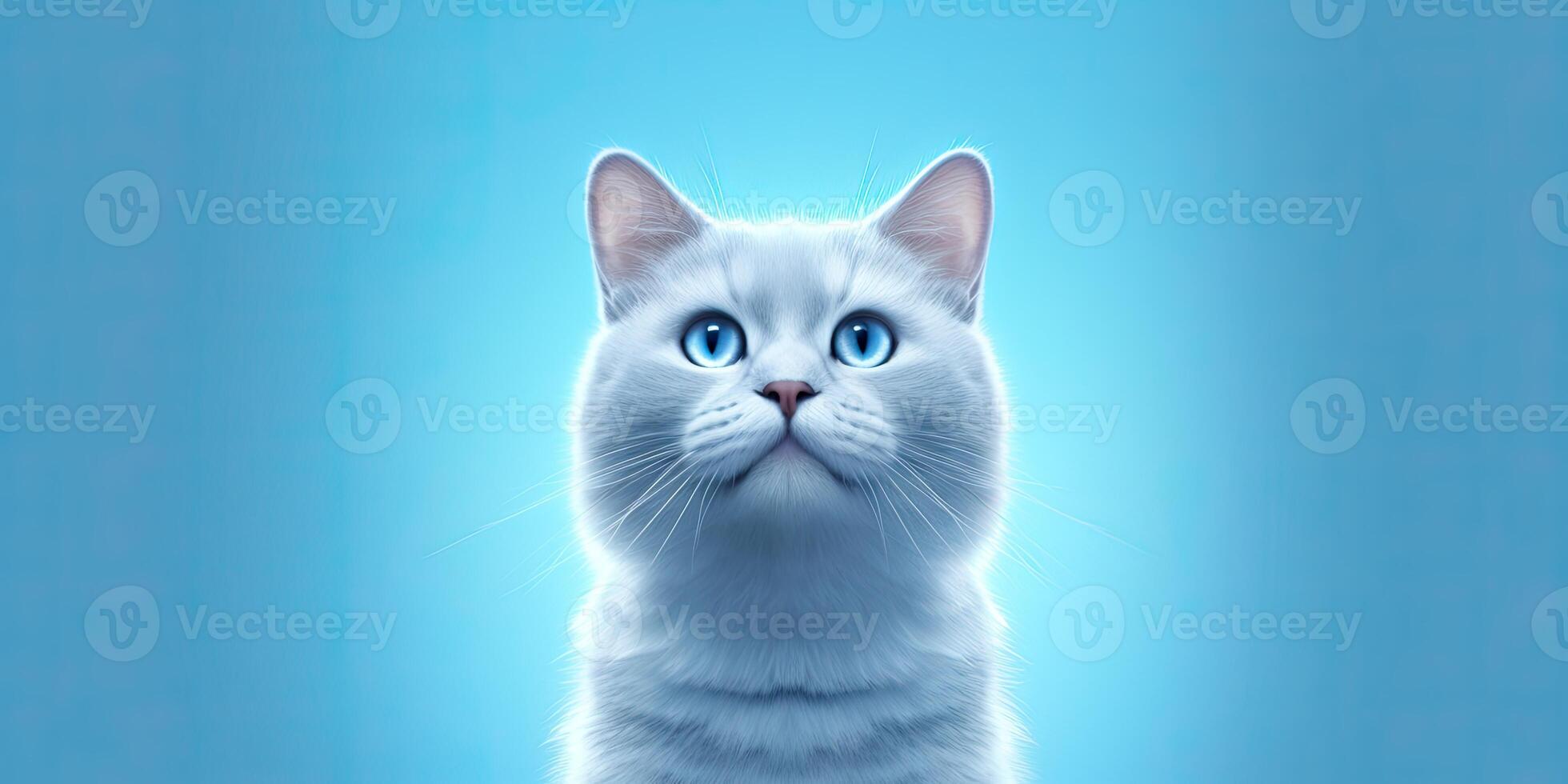 Cat portraite on minimal blue background for banners photo