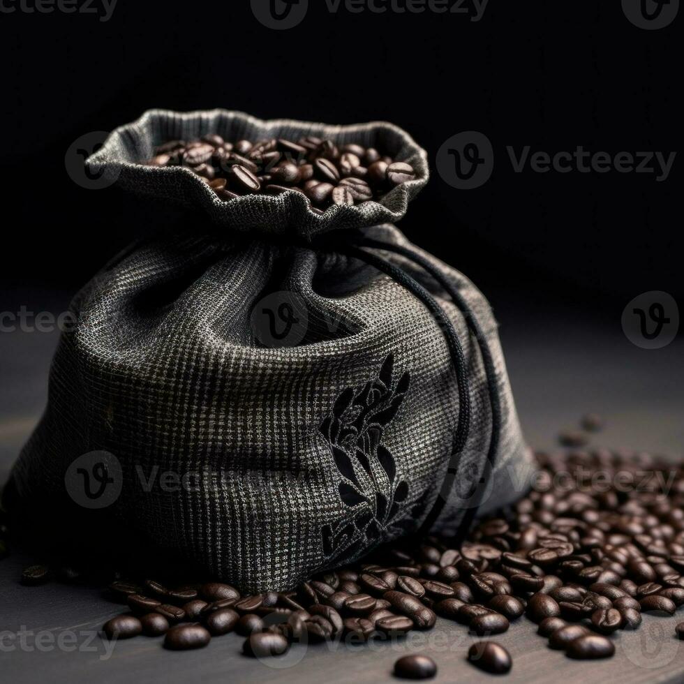 Coffee bag with coffee beans on clean surface. Studio shot. AI Generative photo