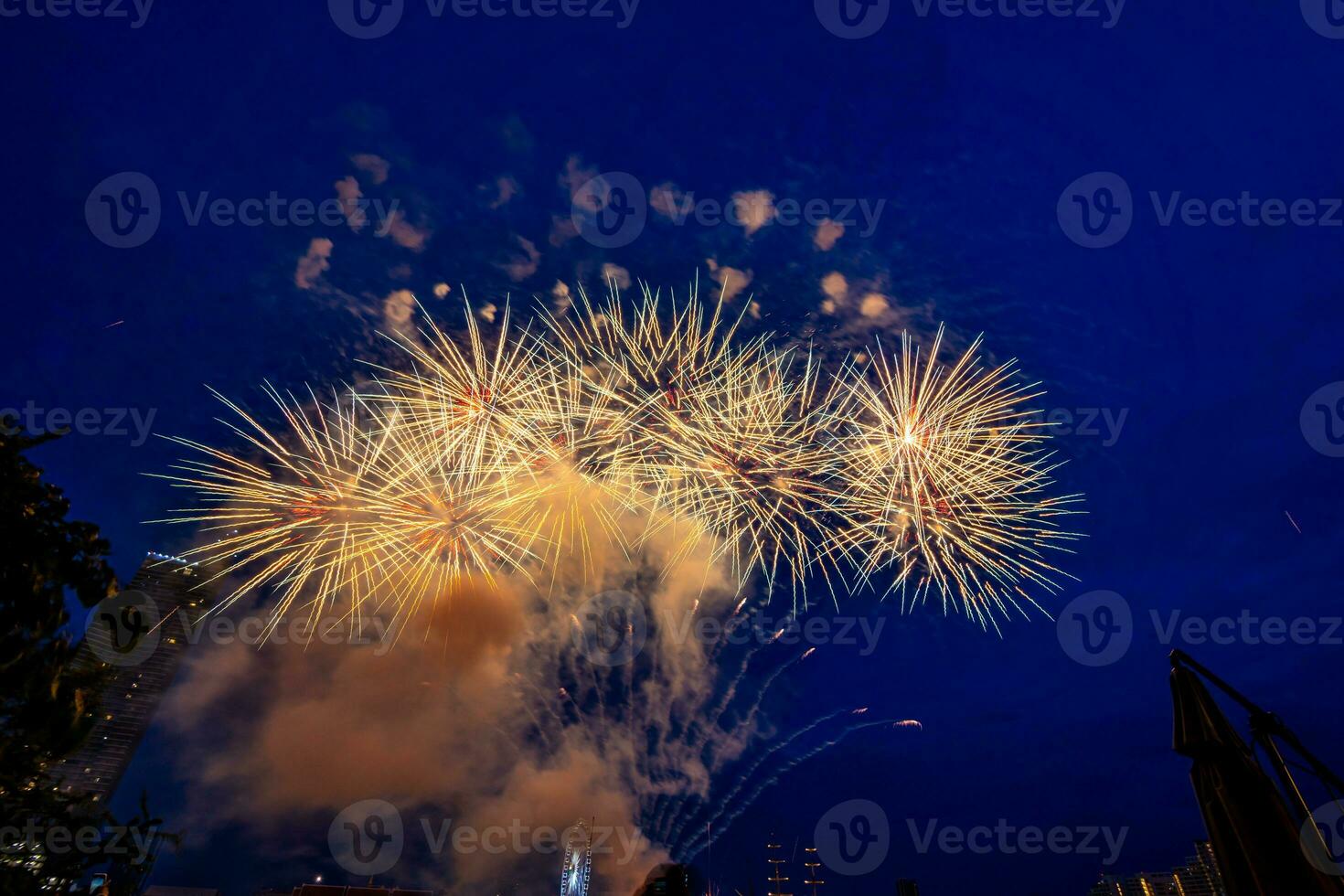 fireworks on the river in the dark sky photo