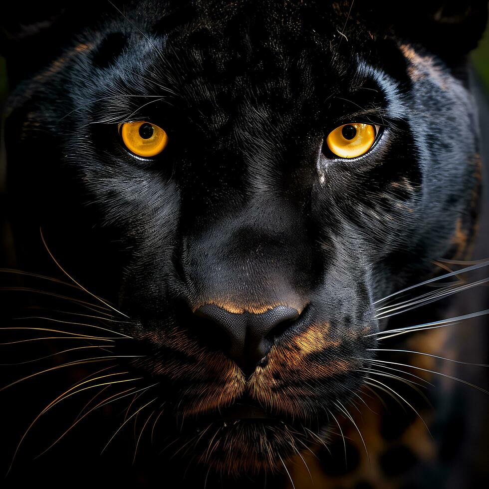 Close up shot of a black panther looking directly at the camera photo