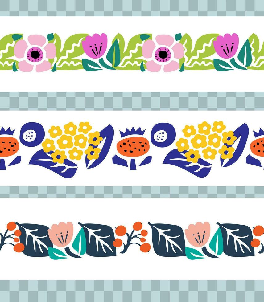 pattern in the stripe with flowers in trendy retro trippy style. Hippie 60s, 70s style. Blue, beige colors. vector