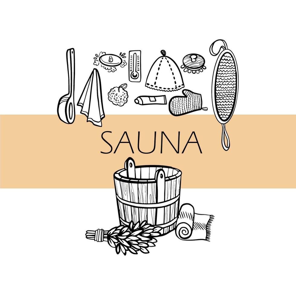 sauna modelo. mano dibujado vector artículos para baño.