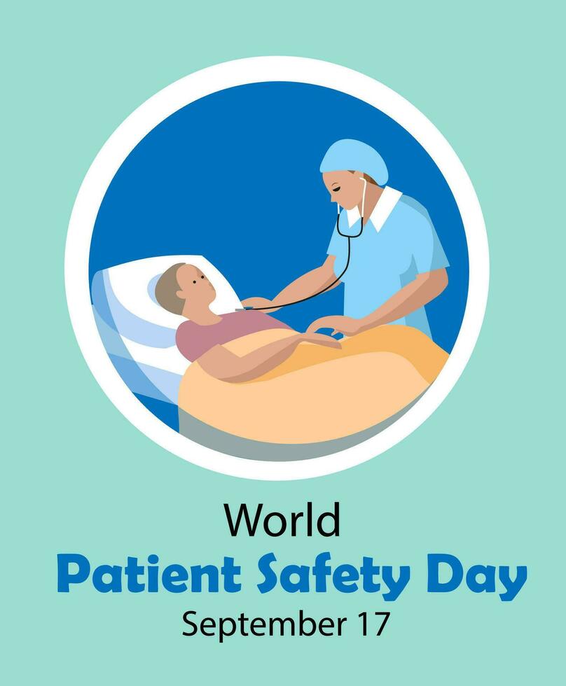 mundo paciente la seguridad día bandera o póster. mano icono protege paciente. vector ilustración