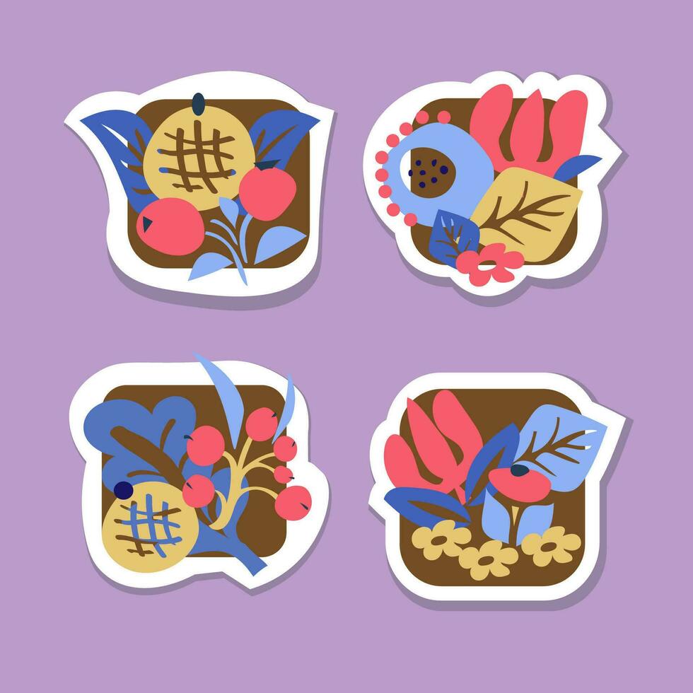 Stickers set with decorative floral design vector