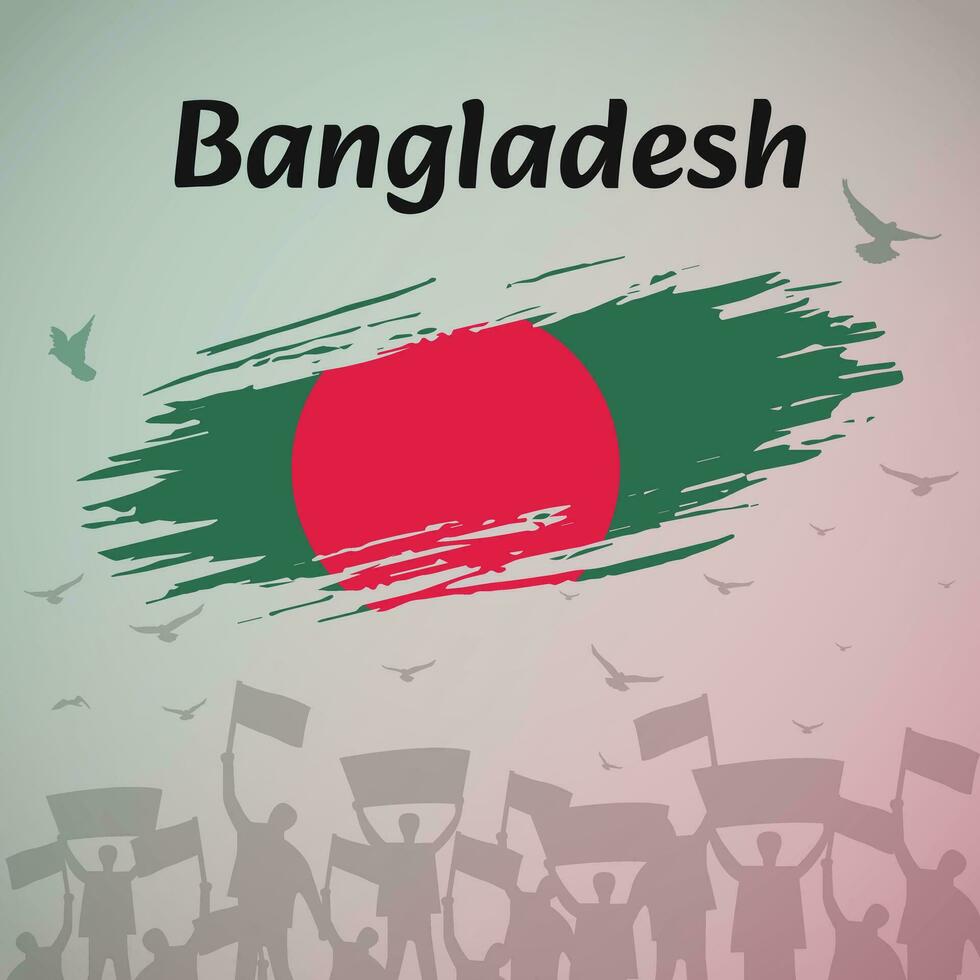 Bangladesh National Day Celebration. Patriotic Design with Flag, Birds, and Protestors. Perfect for Independence Day, Victory Day, Martyr Day. Versatile Vector Illustration for Social Media, Banners.
