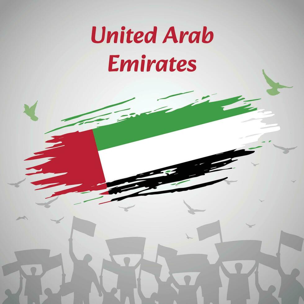 UAE National Day Celebration. Patriotic Design with Flag, Birds, and Protestors. Perfect for National Day, Flag Day. Versatile Vector Illustration for Social Media, Banners, Greeting Cards.