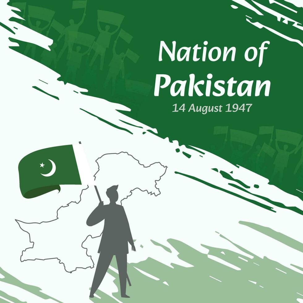 Pakistán independencia día enviar diseño. agosto 14, el día cuando paquistaníes hecho esta nación gratis. adecuado para nacional días. Perfecto conceptos para social medios de comunicación publicaciones, saludo tarjeta, cubrir, bandera. vector