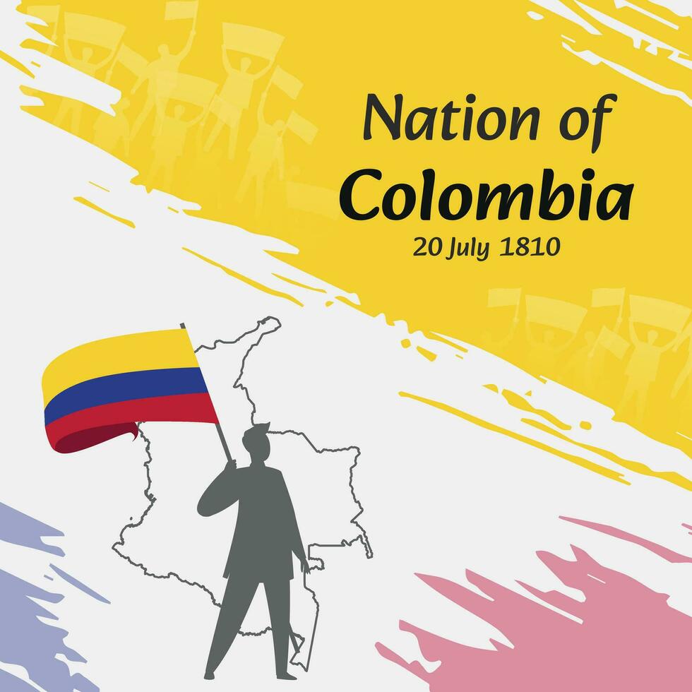 Colombia independencia día enviar diseño. julio 20, el día cuando colombianos hecho esta nación gratis. adecuado para nacional días. Perfecto conceptos para social medios de comunicación publicaciones, saludo tarjetas, cubiertas, pancartas vector