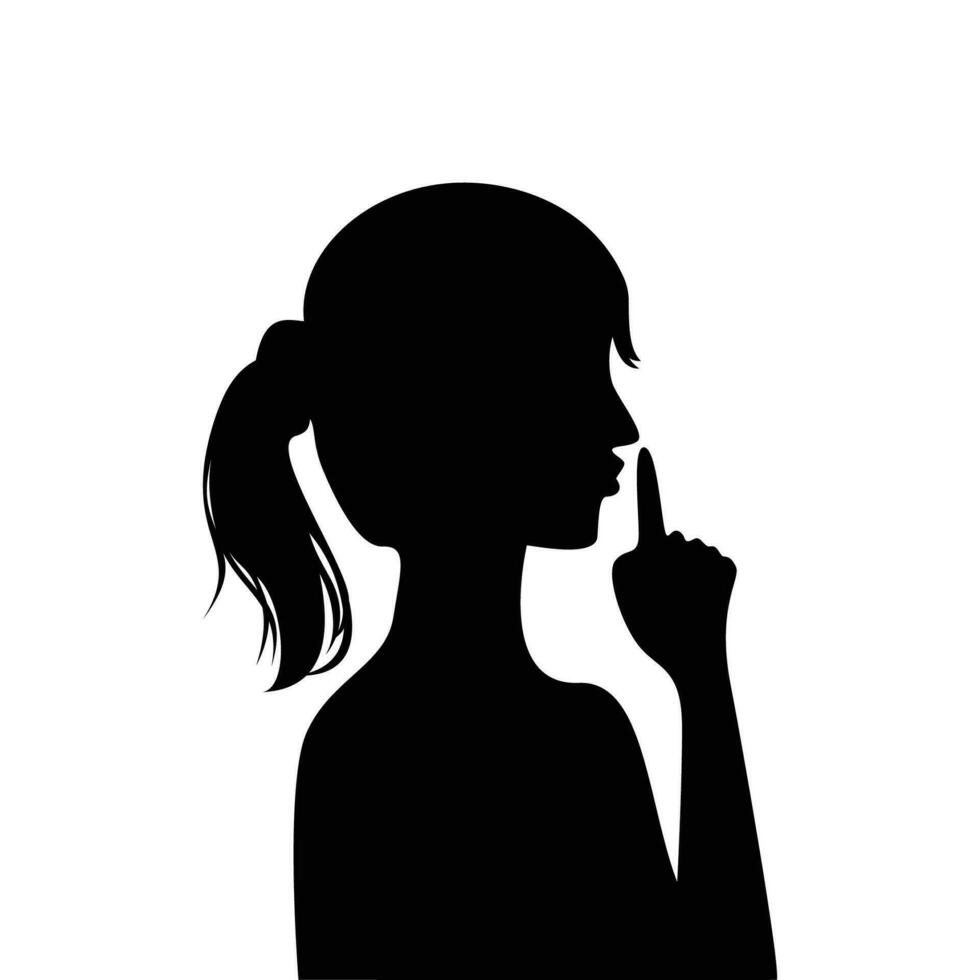 woman silence silhouette. quite finger gesture sign and symbol. vector