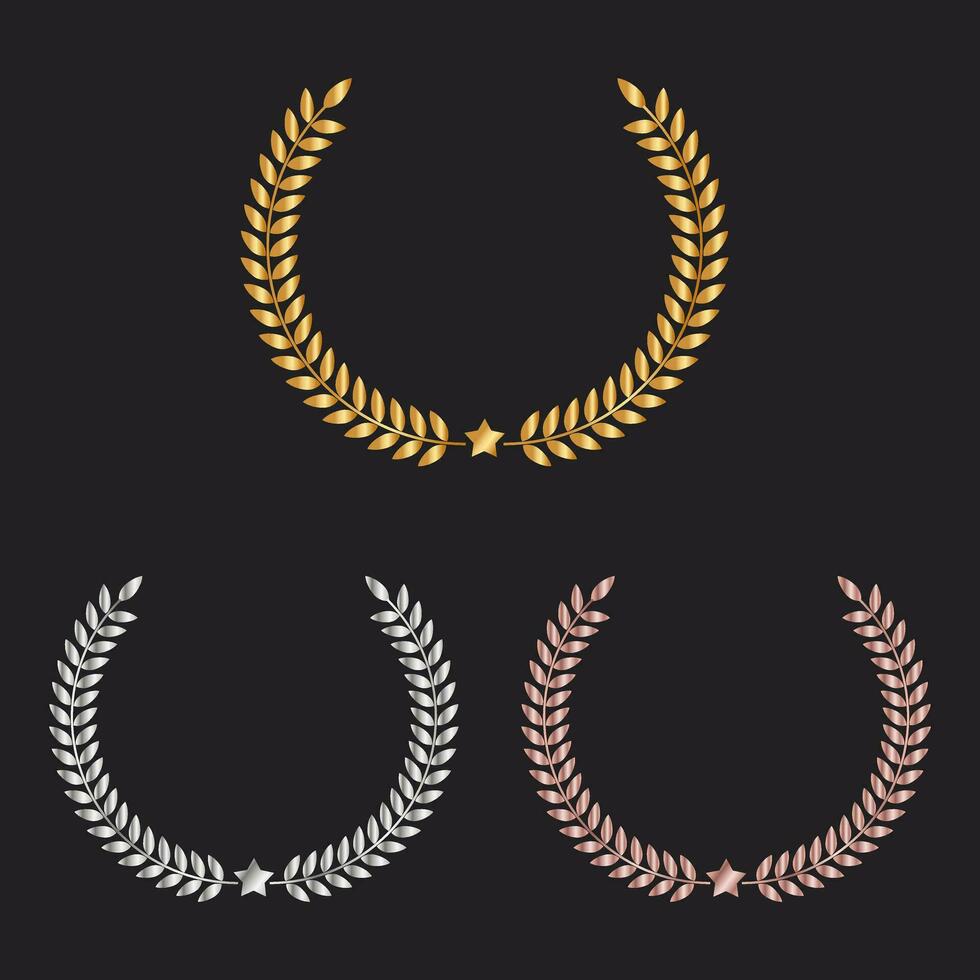 Laurel wreath victory set gradient Golden silver bronze vector