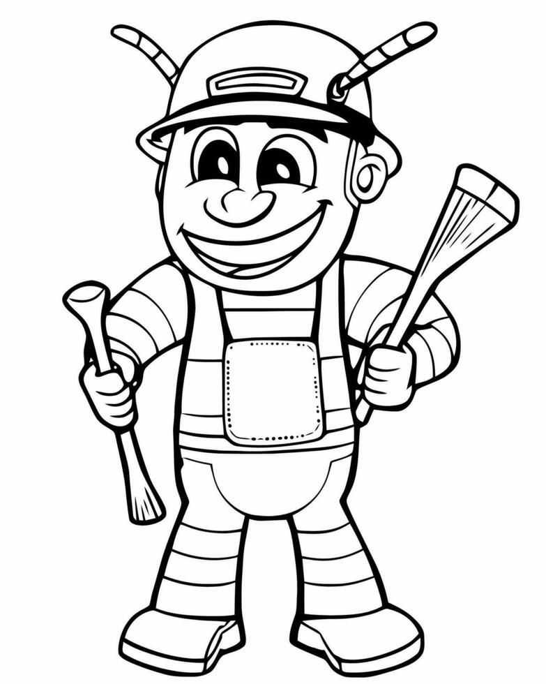 coloring pages for ants with a broom vector