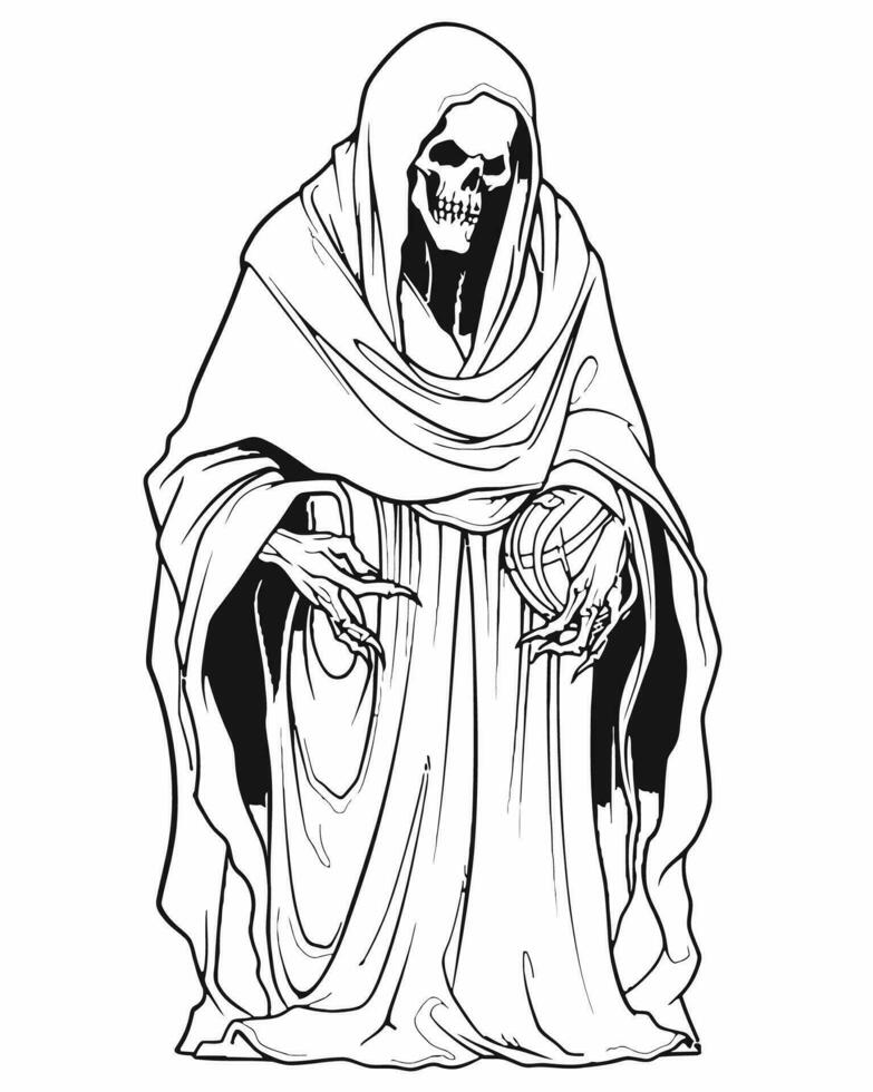 a drawing of a grim reaper holding a ball vector
