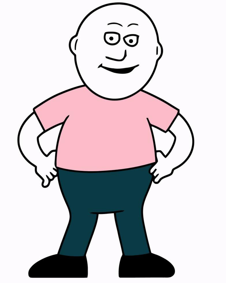 cartoon bald man in pink shirt and blue pants vector