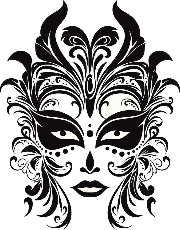 a black and white carnival mask with ornate patterns vector