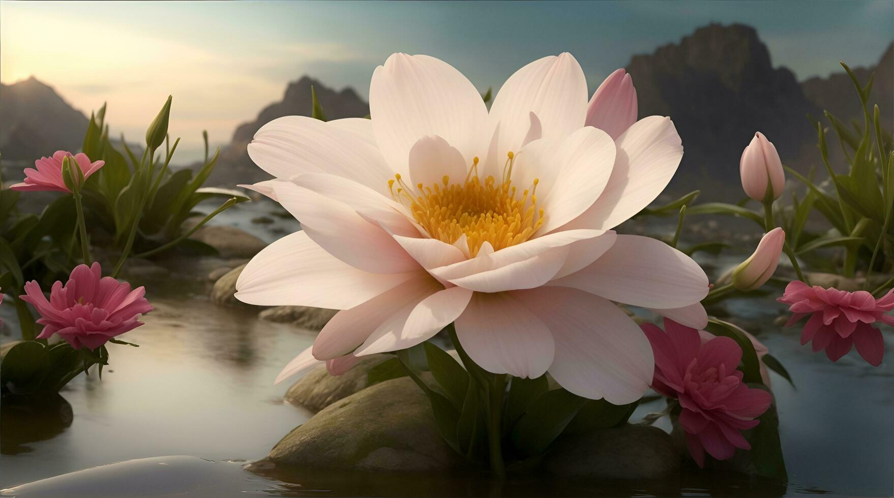 Beautiful flowers with beautiful scenery. AI image generate photo