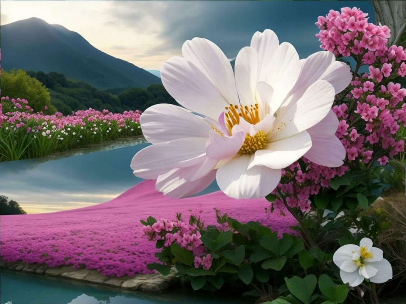 Beautiful flowers with beautiful scenery. AI image generate photo