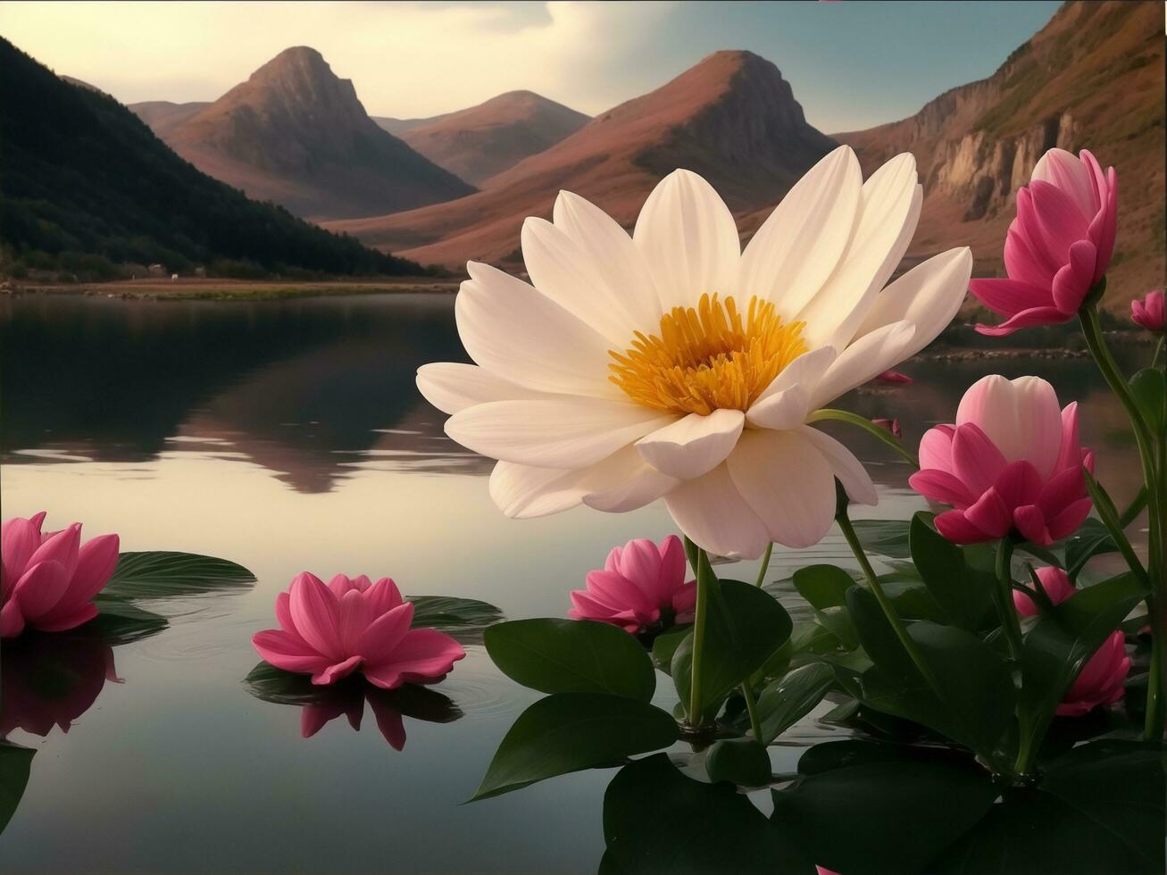 Beautiful flowers with beautiful scenery. AI image generate photo