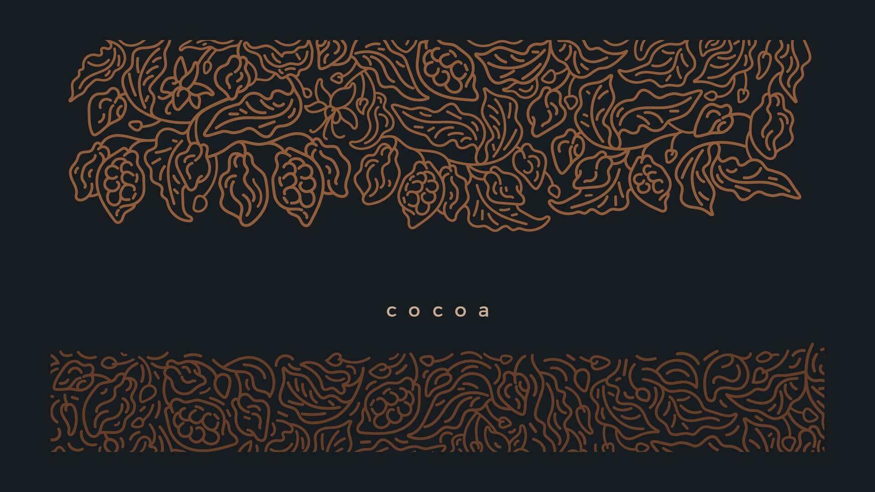 Cocoa golden border on black background. Art line vector