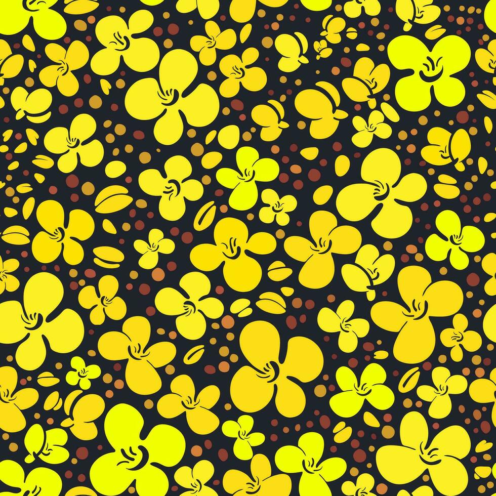 Mustard flower and seed seamless pattern. Vector