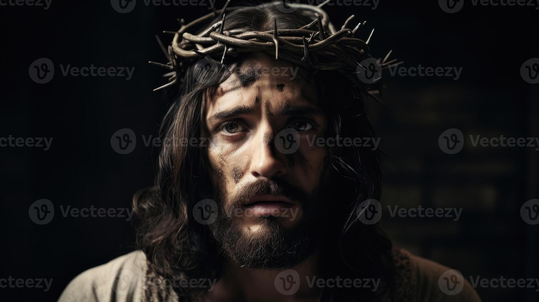 Jesus Christ with crown of thorns. AI generated photo