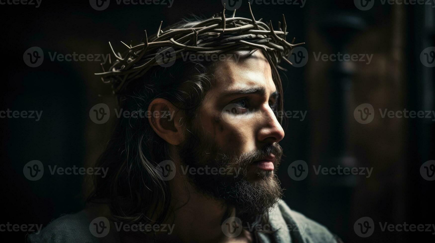 Jesús Cristo con corona de espinas ai generado foto