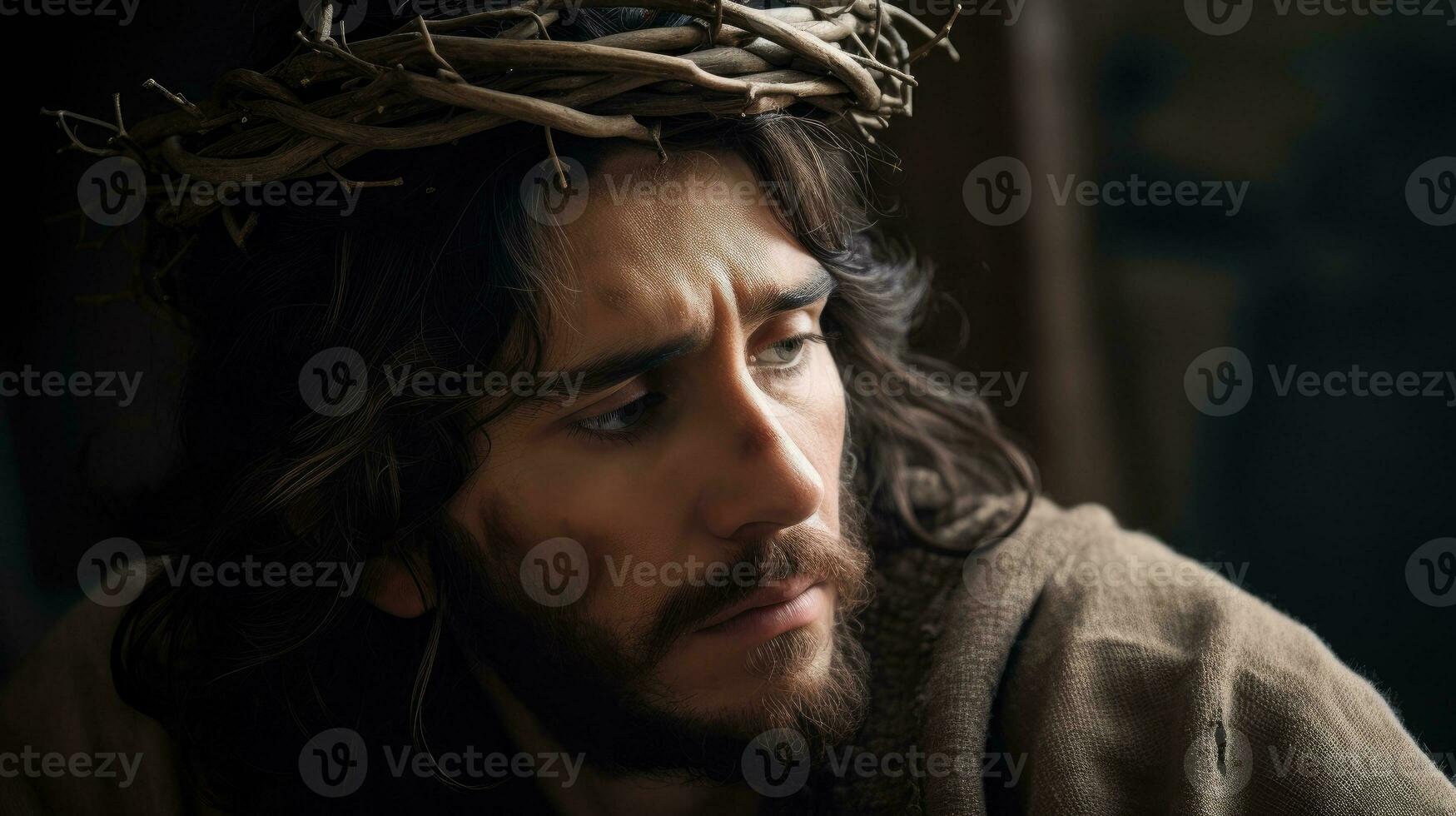 Jesus Christ with crown of thorns. AI generated photo