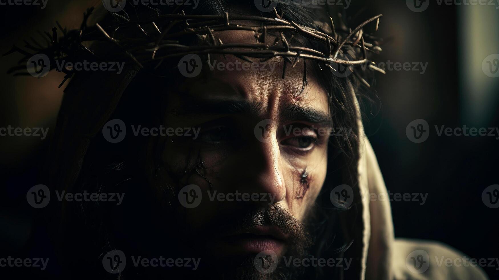 Jesus Christ with crown of thorns. photo