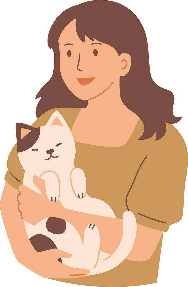 linda niña felizmente abrazos su perro. plano vector ilustración. gratis vector