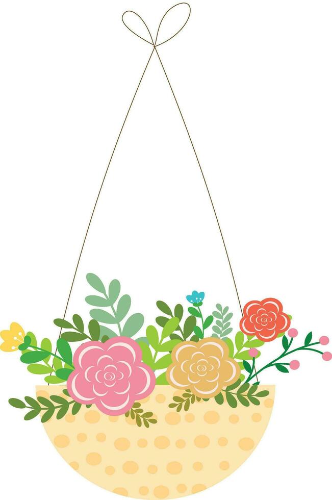 Home gardening, hanging flowers in the pot. vector illustration